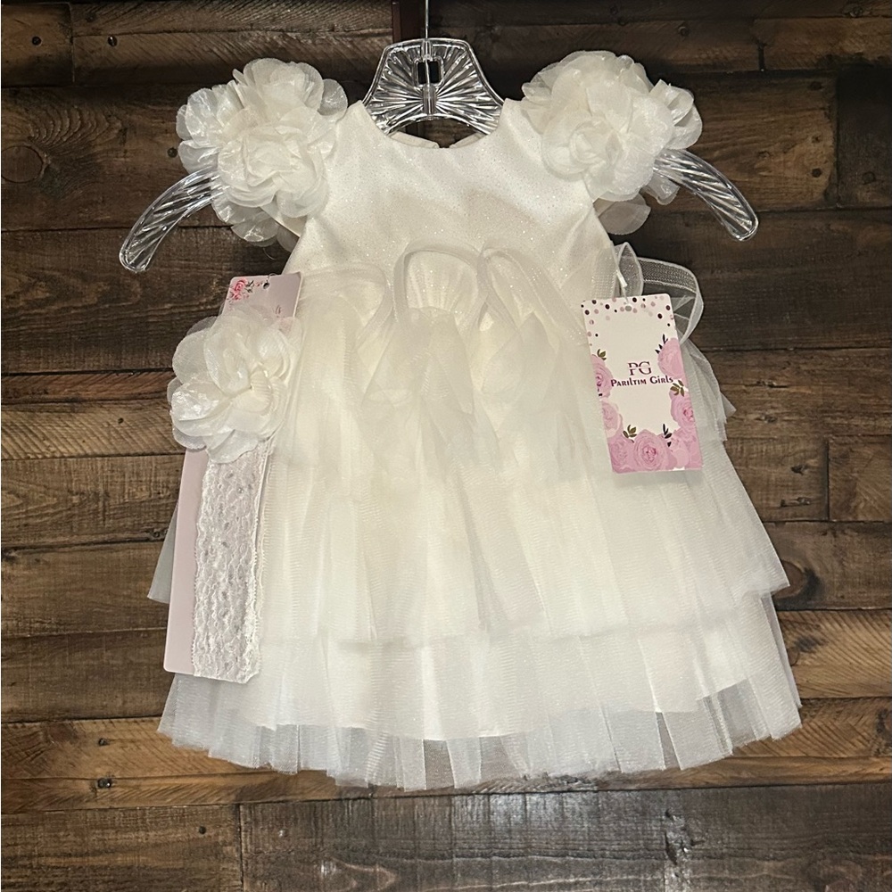 Pink Girls Couture Tulle Baby Dress with Headband